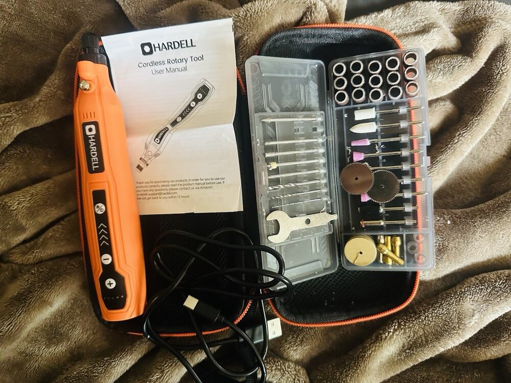 HARDELL Mini Cordless Rotary Tool, 5-Speed and Orange Tool Kit-69pcs